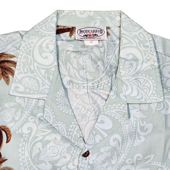 Pacific Legend Hawaiian Aloha Shirt Lt Green XL Honu Tiki Surfboards - Picture 3 of 9